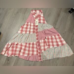 Blue Velvet Plaid Button-Down Maxi Dress Size XL NWT